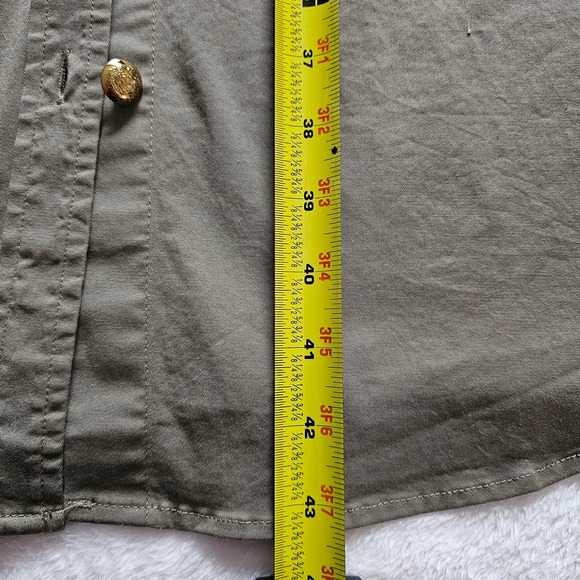 Lauren Ralph Lauren Khaki Utility Shirt Dress Belted Gold Buttons Midi Size 14 - Picture 16 of 16